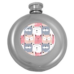 Cute Seamless Pattern With Cats Round Hip Flask (5 Oz) by uniart180623