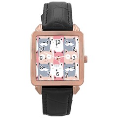 Cute Seamless Pattern With Cats Rose Gold Leather Watch  by uniart180623