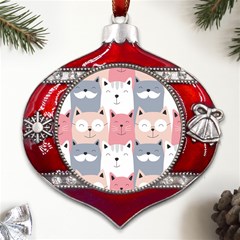 Cute Seamless Pattern With Cats Metal Snowflake And Bell Red Ornament by uniart180623