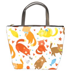 Seamless Pattern With Kittens White Background Bucket Bag by uniart180623