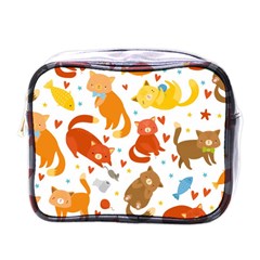 Seamless Pattern With Kittens White Background Mini Toiletries Bag (one Side) by uniart180623