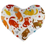 Seamless Pattern With Kittens White Background Large 19  Premium Heart Shape Cushions Front