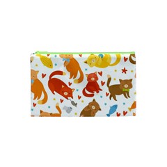 Seamless Pattern With Kittens White Background Cosmetic Bag (xs)