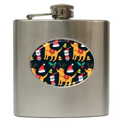 Funny Christmas Pattern Background Hip Flask (6 Oz) by uniart180623