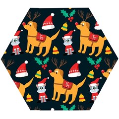 Funny Christmas Pattern Background Wooden Puzzle Hexagon by uniart180623