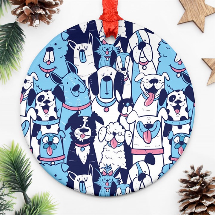 Dogs Seamless Pattern Ornament (Round)