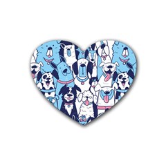 Dogs Seamless Pattern Rubber Heart Coaster (4 pack)