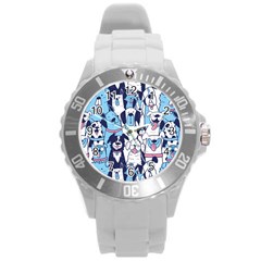 Dogs Seamless Pattern Round Plastic Sport Watch (l) by uniart180623