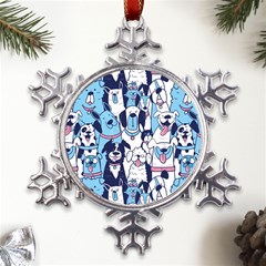 Dogs Seamless Pattern Metal Large Snowflake Ornament by uniart180623