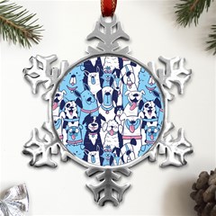 Dogs Seamless Pattern Metal Small Snowflake Ornament by uniart180623