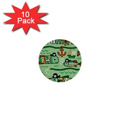 Seamless Pattern Fishes Pirates Cartoon 1  Mini Buttons (10 Pack)  by uniart180623