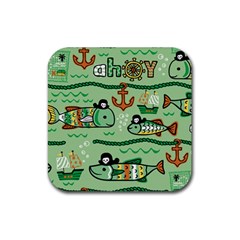 Seamless Pattern Fishes Pirates Cartoon Rubber Coaster (square) by uniart180623