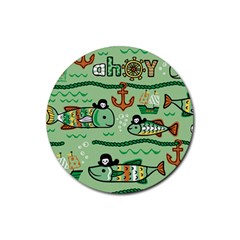 Seamless Pattern Fishes Pirates Cartoon Rubber Coaster (round) by uniart180623