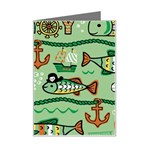 Seamless Pattern Fishes Pirates Cartoon Mini Greeting Card Left