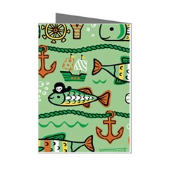 Seamless Pattern Fishes Pirates Cartoon Mini Greeting Cards (pkg Of 8) by uniart180623