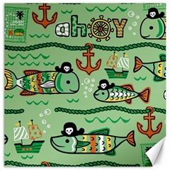 Seamless Pattern Fishes Pirates Cartoon Canvas 12  X 12  by uniart180623