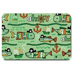 Seamless Pattern Fishes Pirates Cartoon Large Doormat by uniart180623