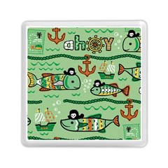 Seamless Pattern Fishes Pirates Cartoon Memory Card Reader (square) by uniart180623