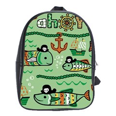 Seamless Pattern Fishes Pirates Cartoon School Bag (xl) by uniart180623