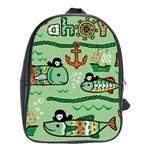 Seamless Pattern Fishes Pirates Cartoon School Bag (XL) Front