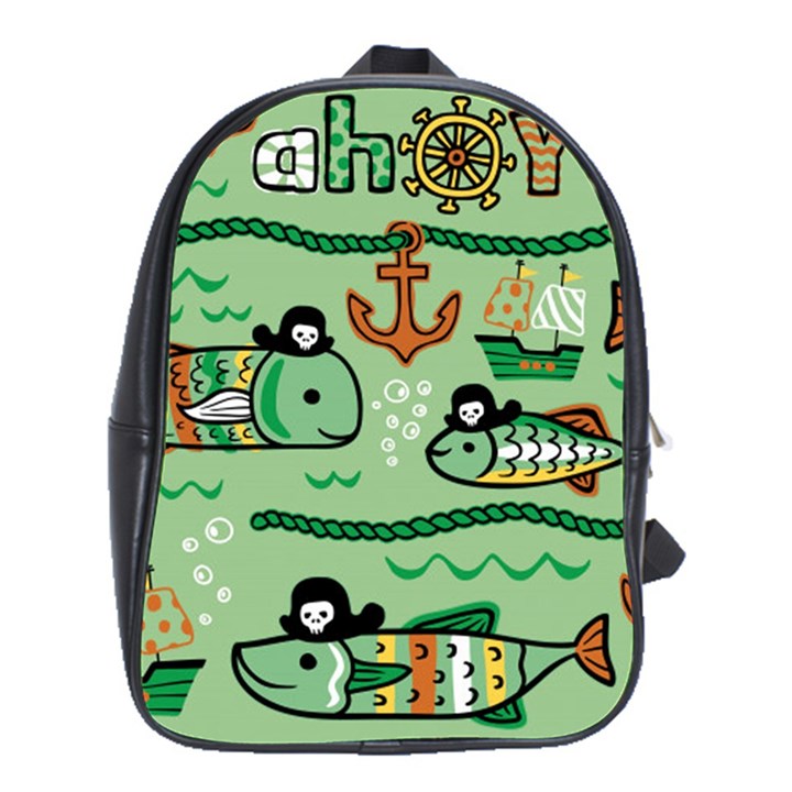 Seamless Pattern Fishes Pirates Cartoon School Bag (XL)