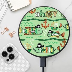 Seamless Pattern Fishes Pirates Cartoon Wireless Fast Charger(black) by uniart180623