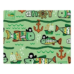 Seamless Pattern Fishes Pirates Cartoon Premium Plush Fleece Blanket (large) by uniart180623