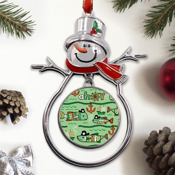 Seamless Pattern Fishes Pirates Cartoon Metal Snowman Ornament