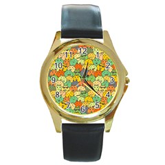 Seamless Pattern With Doodle Bunny Round Gold Metal Watch by uniart180623