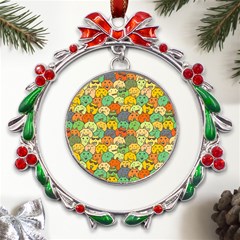 Seamless Pattern With Doodle Bunny Metal X mas Wreath Ribbon Ornament