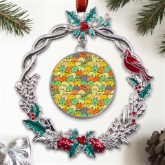 Seamless Pattern With Doodle Bunny Metal X mas Wreath Holly Leaf Ornament