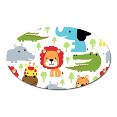 Seamless-pattern-vector-with-animals-cartoon Oval Magnet by uniart180623