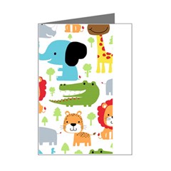 Seamless-pattern-vector-with-animals-cartoon Mini Greeting Card