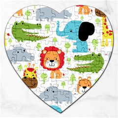 Seamless-pattern-vector-with-animals-cartoon Jigsaw Puzzle (heart) by uniart180623