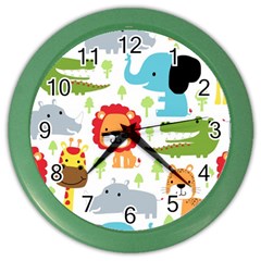 Seamless-pattern-vector-with-animals-cartoon Color Wall Clock by uniart180623