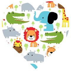 Seamless-pattern-vector-with-animals-cartoon Wooden Puzzle Heart by uniart180623