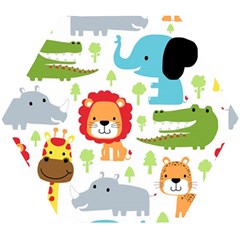 Seamless-pattern-vector-with-animals-cartoon Wooden Puzzle Hexagon by uniart180623