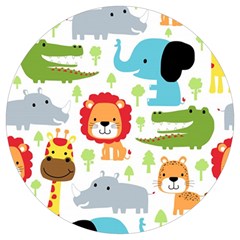 Seamless-pattern-vector-with-animals-cartoon Round Trivet by uniart180623