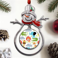 Seamless-pattern-vector-with-animals-cartoon Metal Snowman Ornament by uniart180623