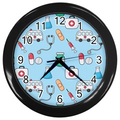 Medical-seamless-pattern Wall Clock (black) by uniart180623