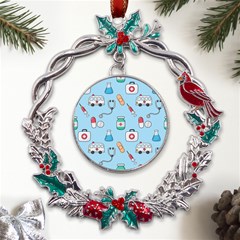 Medical-seamless-pattern Metal X mas Wreath Holly Leaf Ornament