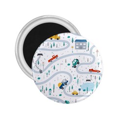 Cute-children-s-seamless-pattern-with-cars-road-park-houses-white-background-illustration-town 2 25  Magnets by uniart180623