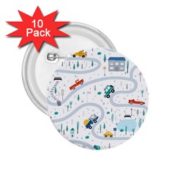 Cute-children-s-seamless-pattern-with-cars-road-park-houses-white-background-illustration-town 2 25  Buttons (10 Pack)  by uniart180623