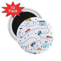 Cute-children-s-seamless-pattern-with-cars-road-park-houses-white-background-illustration-town 2 25  Magnets (10 Pack)  by uniart180623