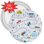 Cute-children-s-seamless-pattern-with-cars-road-park-houses-white-background-illustration-town 3  Buttons (100 pack)  Front