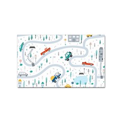 Cute-children-s-seamless-pattern-with-cars-road-park-houses-white-background-illustration-town Sticker (rectangular) by uniart180623