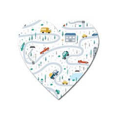 Cute-children-s-seamless-pattern-with-cars-road-park-houses-white-background-illustration-town Heart Magnet by uniart180623