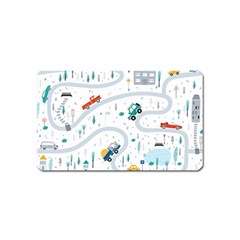 Cute-children-s-seamless-pattern-with-cars-road-park-houses-white-background-illustration-town Magnet (name Card) by uniart180623