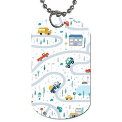 Cute-children-s-seamless-pattern-with-cars-road-park-houses-white-background-illustration-town Dog Tag (two Sides) by uniart180623