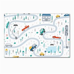 Cute-children-s-seamless-pattern-with-cars-road-park-houses-white-background-illustration-town Postcard 4 x 6  (pkg Of 10) by uniart180623